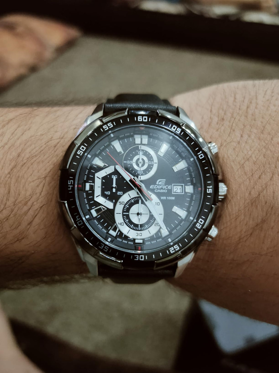 Casio Men's Super Clone Watch EFR-539L-1AVUDF – Black Dial with Black Leather Strap