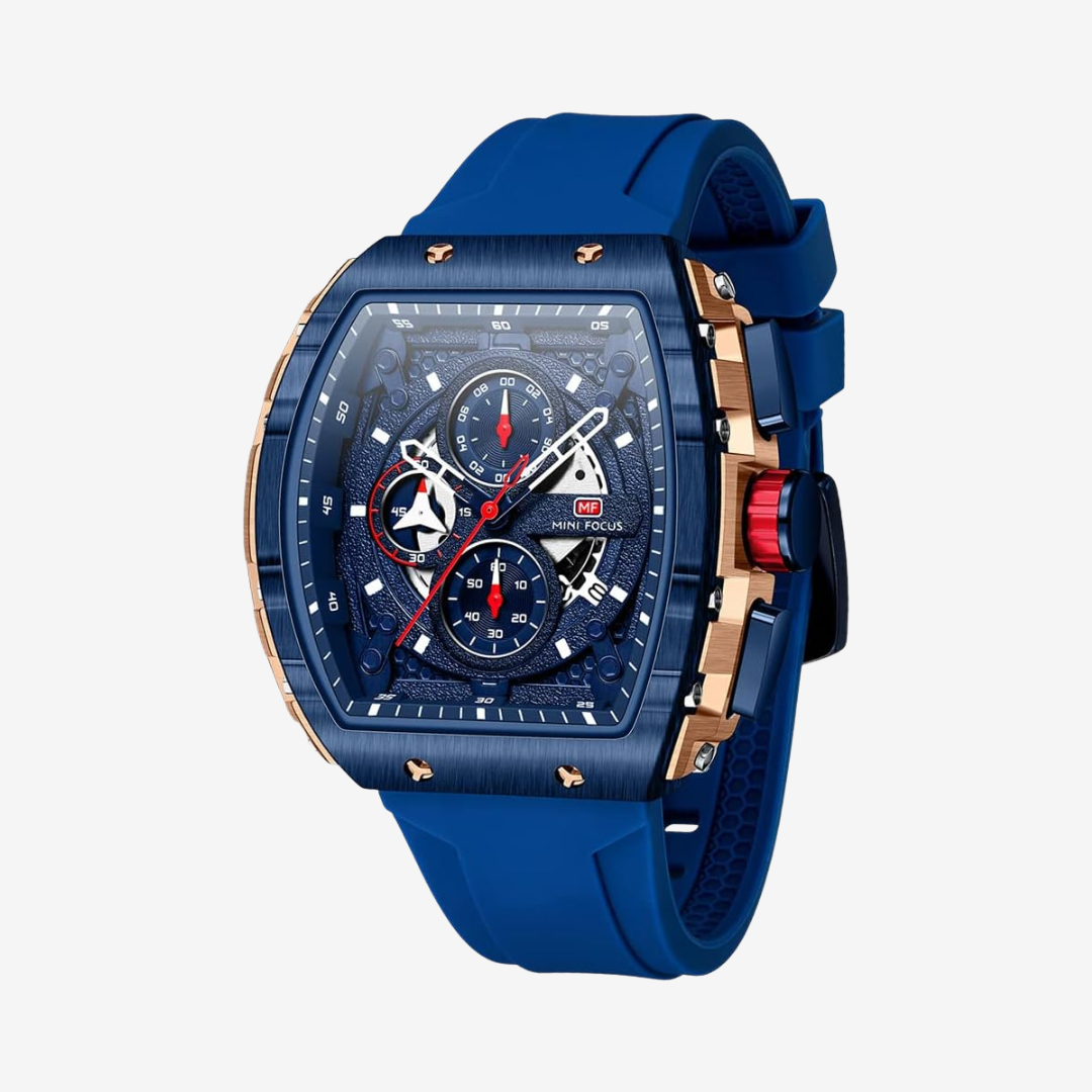 Mini Focus MF0399G Men's Original Watch – Black Dial with Gold Bezel and Black Rubber Strap