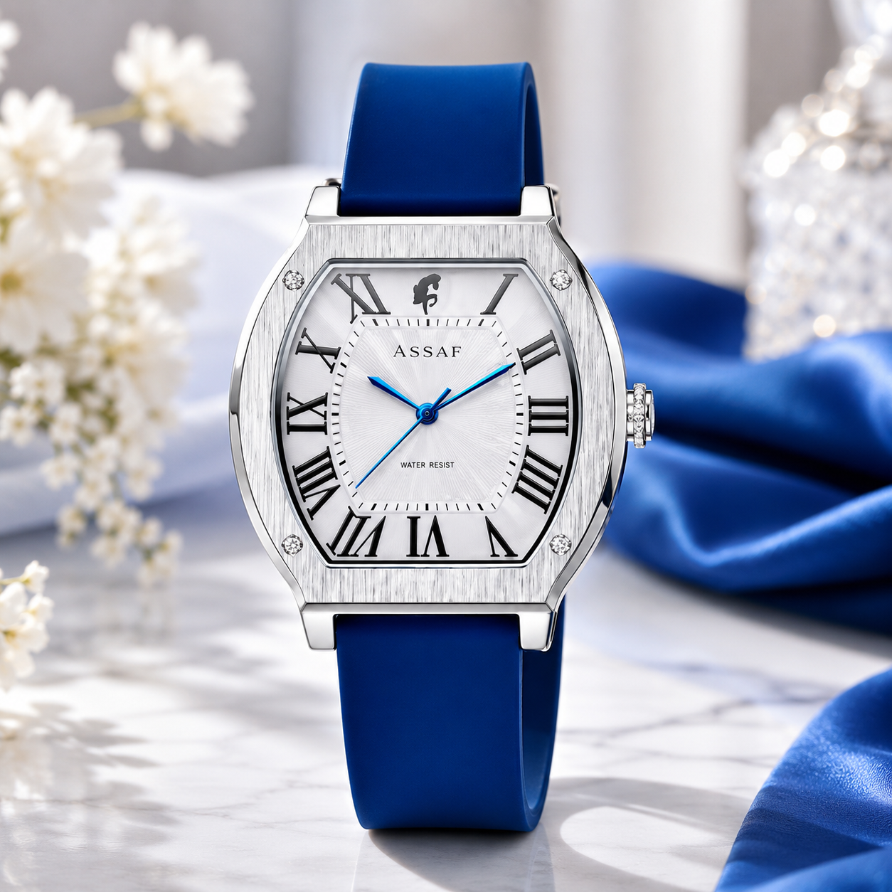 ASSAF Original Men's Watch – Silver Dial & Blue Silicone Strap