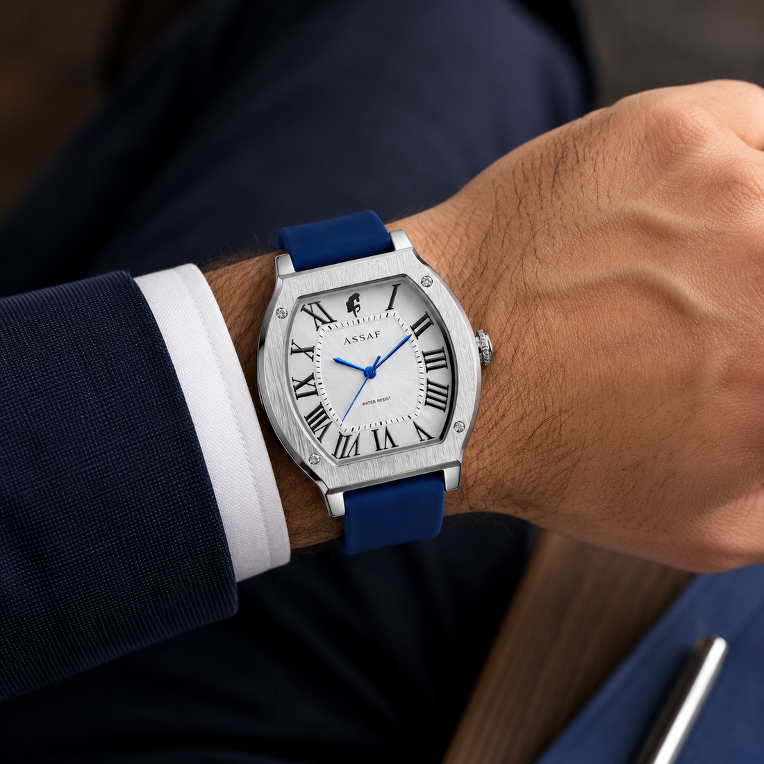 ASSAF Original Men's Watch – Silver Dial & Blue Silicone Strap