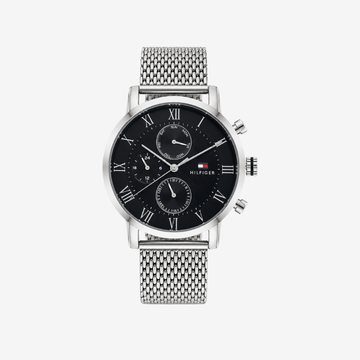 Tommy Hilfiger Men's Watch 44 mm – Mirror Original, Silver Mesh Strap & black Dial
