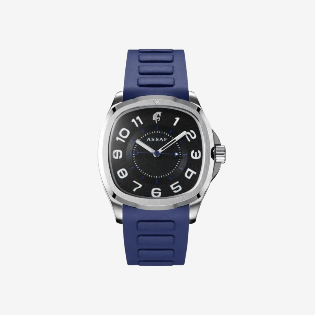 ASSAF Frankel Winner Men's Watch – Black Dial & Dark Blue Silicone Strap
