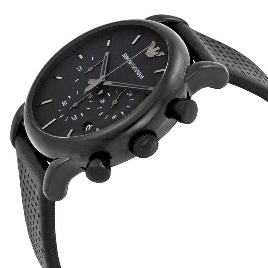 Emporio Armani Men's Black Dial Leather Band Watch - Japanese Quartz, Analog