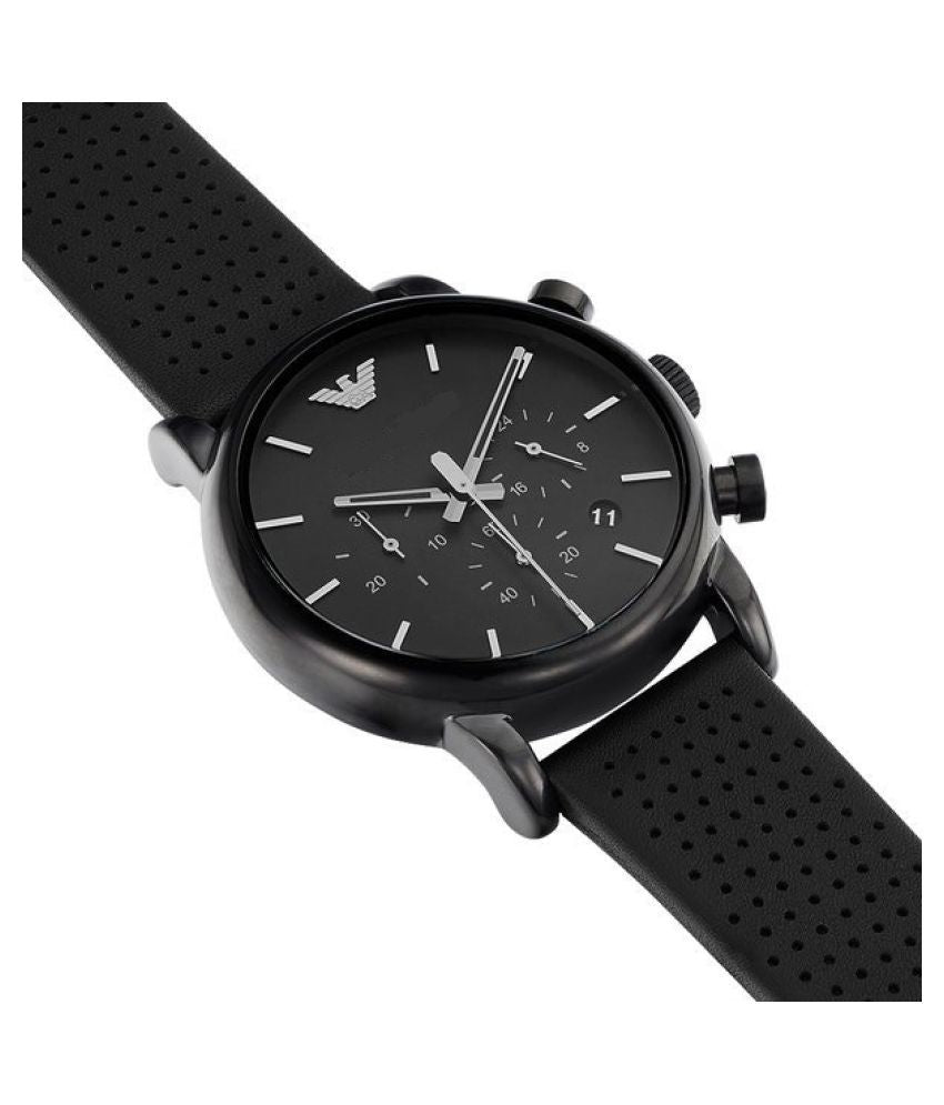 Emporio Armani Men's Black Dial Leather Band Watch - Japanese Quartz, Analog