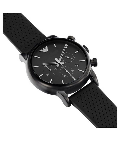 Emporio Armani Men's Black Dial Leather Band Watch - Japanese Quartz, Analog