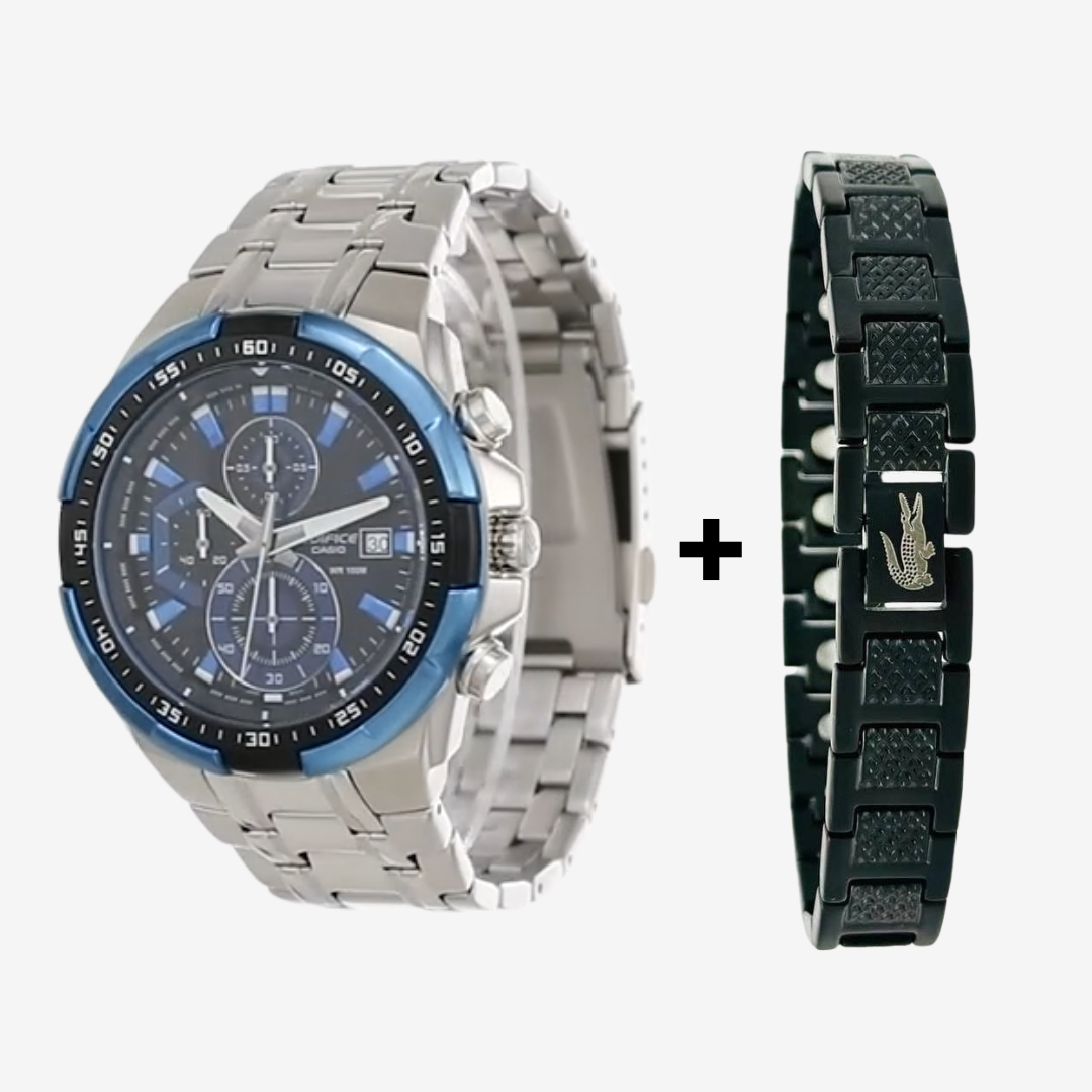 Casio Edifice Men's Watch - EF-539D-1A2V + Lacoste Men’s Bracelet Stainless Steel Black