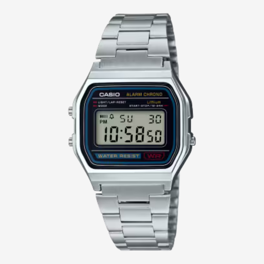 CASIO Digital wristwatch with a stainless steel strap model A159W-N1DF - Size 33 mm - Silver color