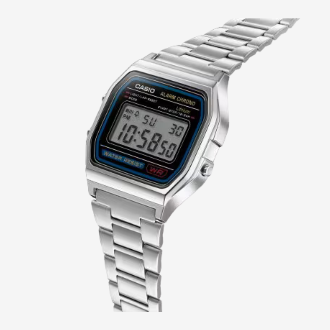 CASIO Digital wristwatch with a stainless steel strap model A159W-N1DF - Size 33 mm - Silver color