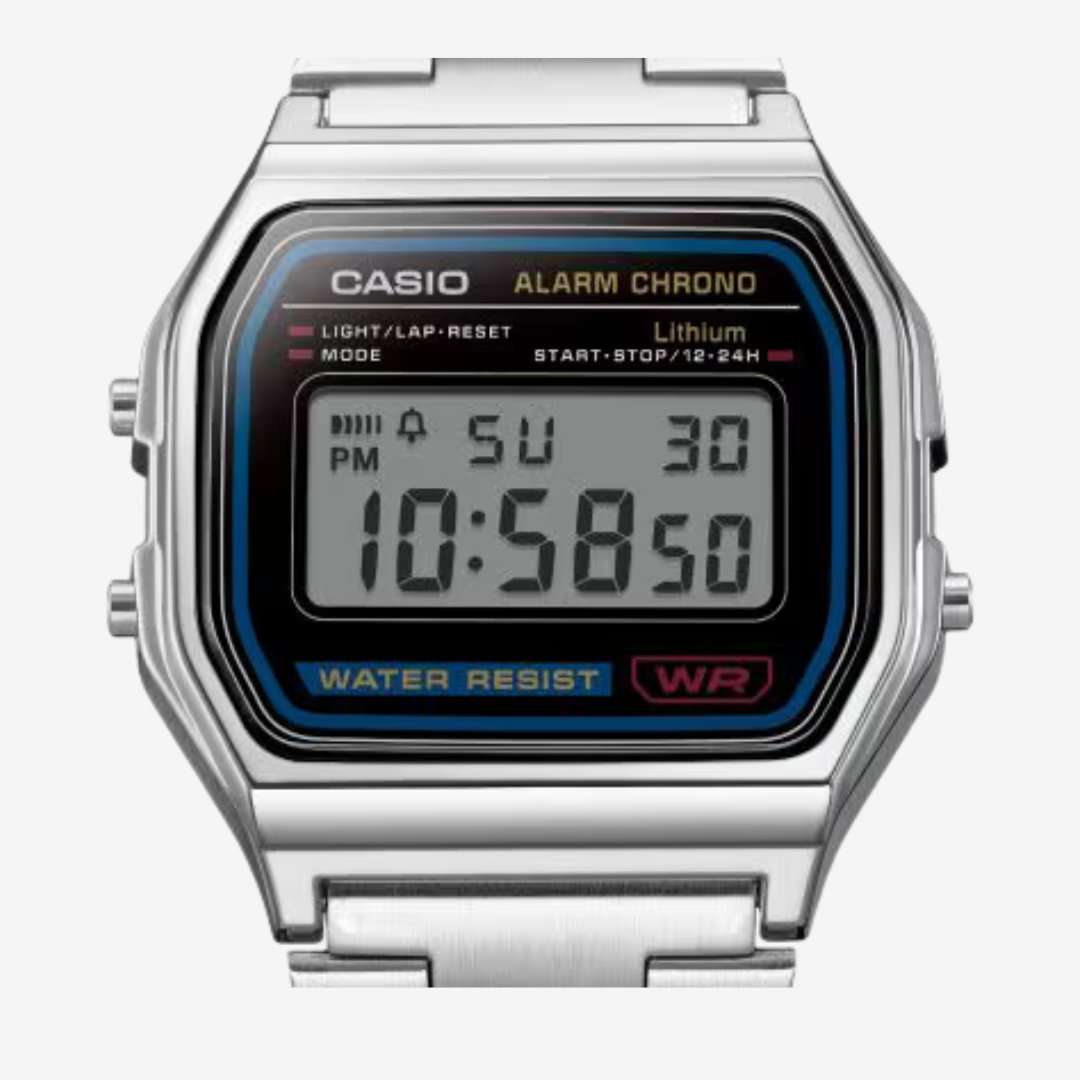 CASIO Digital wristwatch with a stainless steel strap model A159W-N1DF - Size 33 mm - Silver color