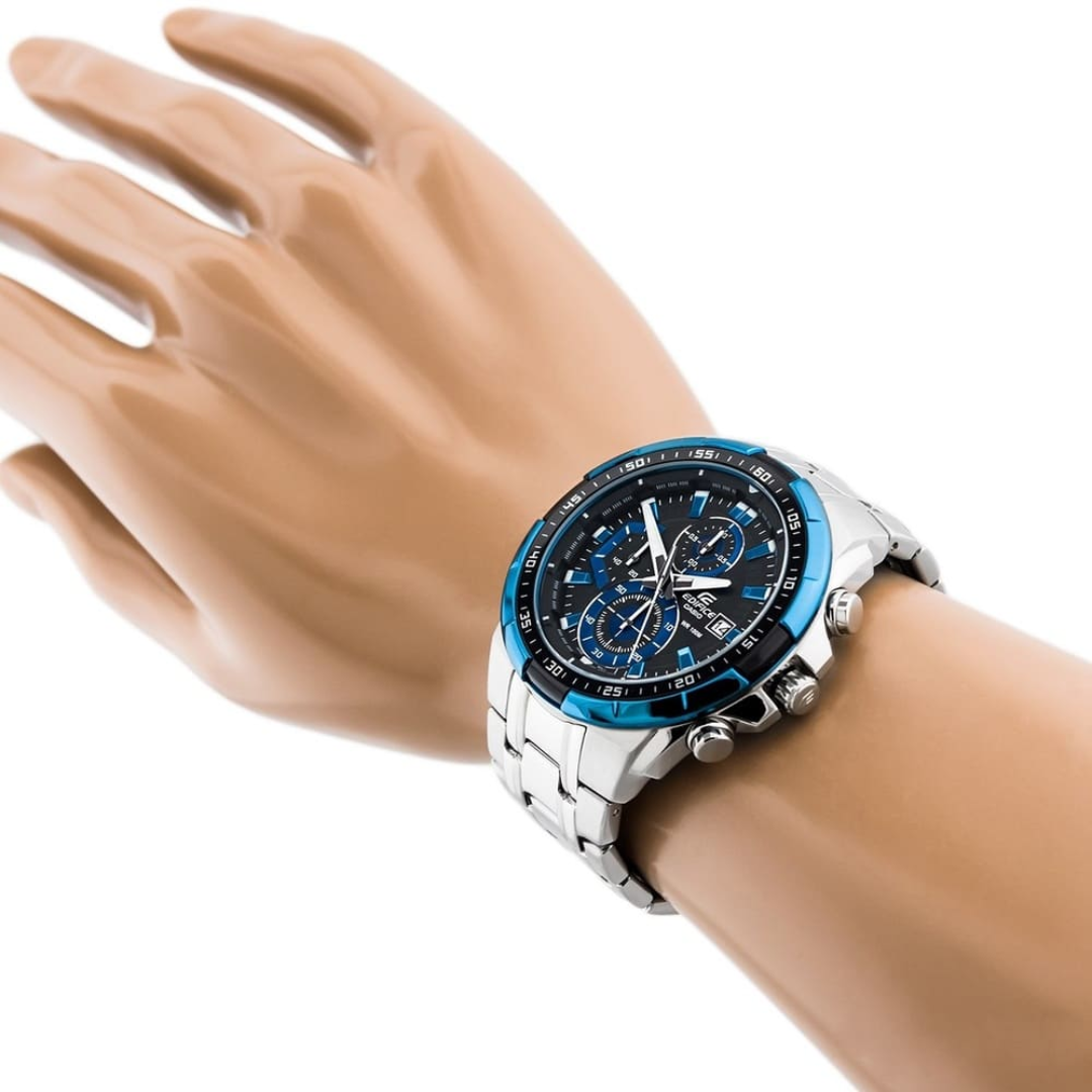 Casio Edifice Men’s Quartz Watch – Japanese Movement, 44mm Case, Black Dial, Stainless Steel Band, Analog Display