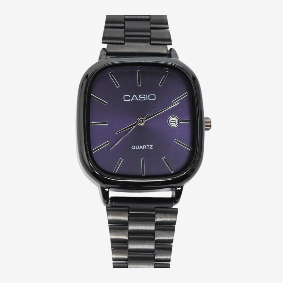 Casio LTP-E117D Unisex Watch Purple Dial Black Stainless Steel Strap High Quality