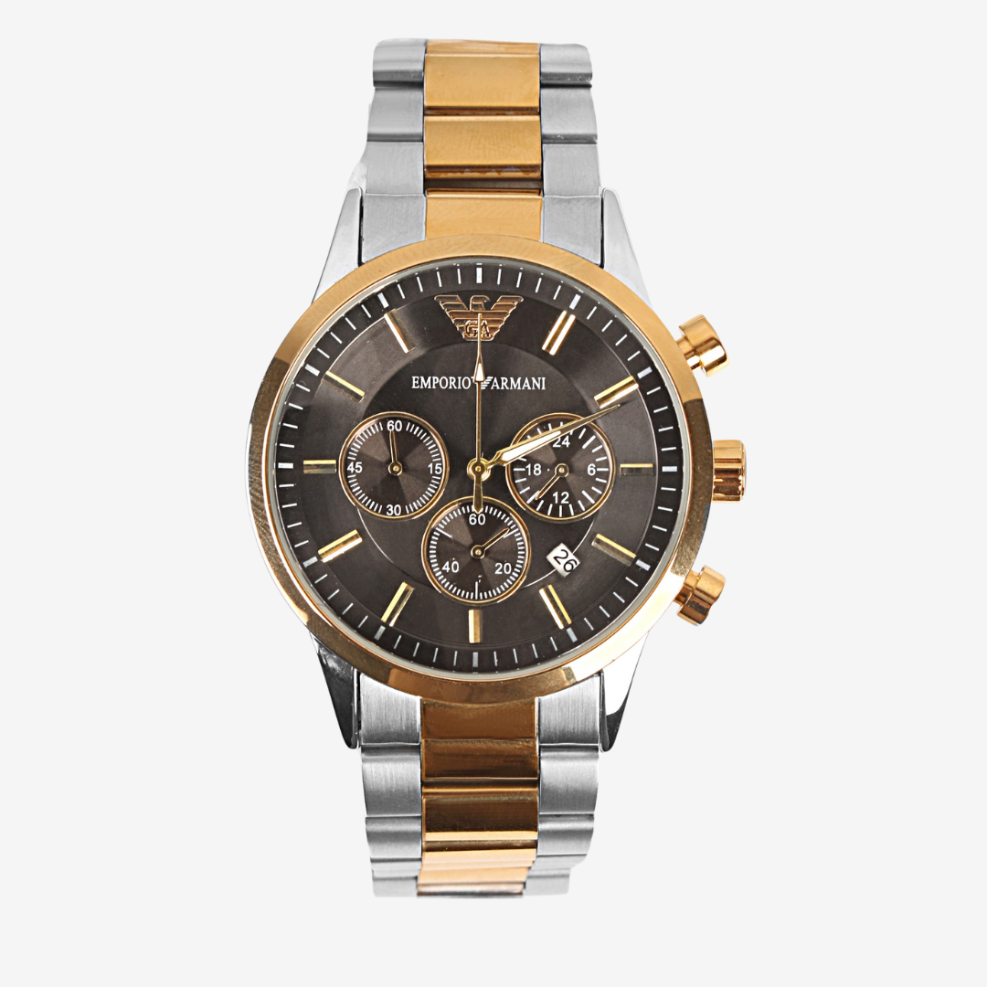 Emporio Armani Men’s Watch 44mm Silver Gold Black Dial Mirror Edition