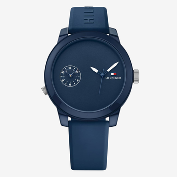 Tommy Hilfiger Denim Men’s Quartz Watch – 44mm Navy Blue Dial, Navy Blue Rubber Strap, Mirror Edition