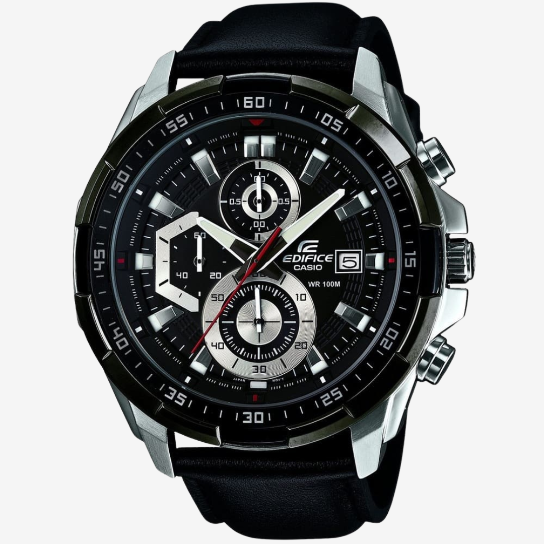 Casio Men's Super Clone Watch EFR-539L-1AVUDF – Black Dial with Black Leather Strap