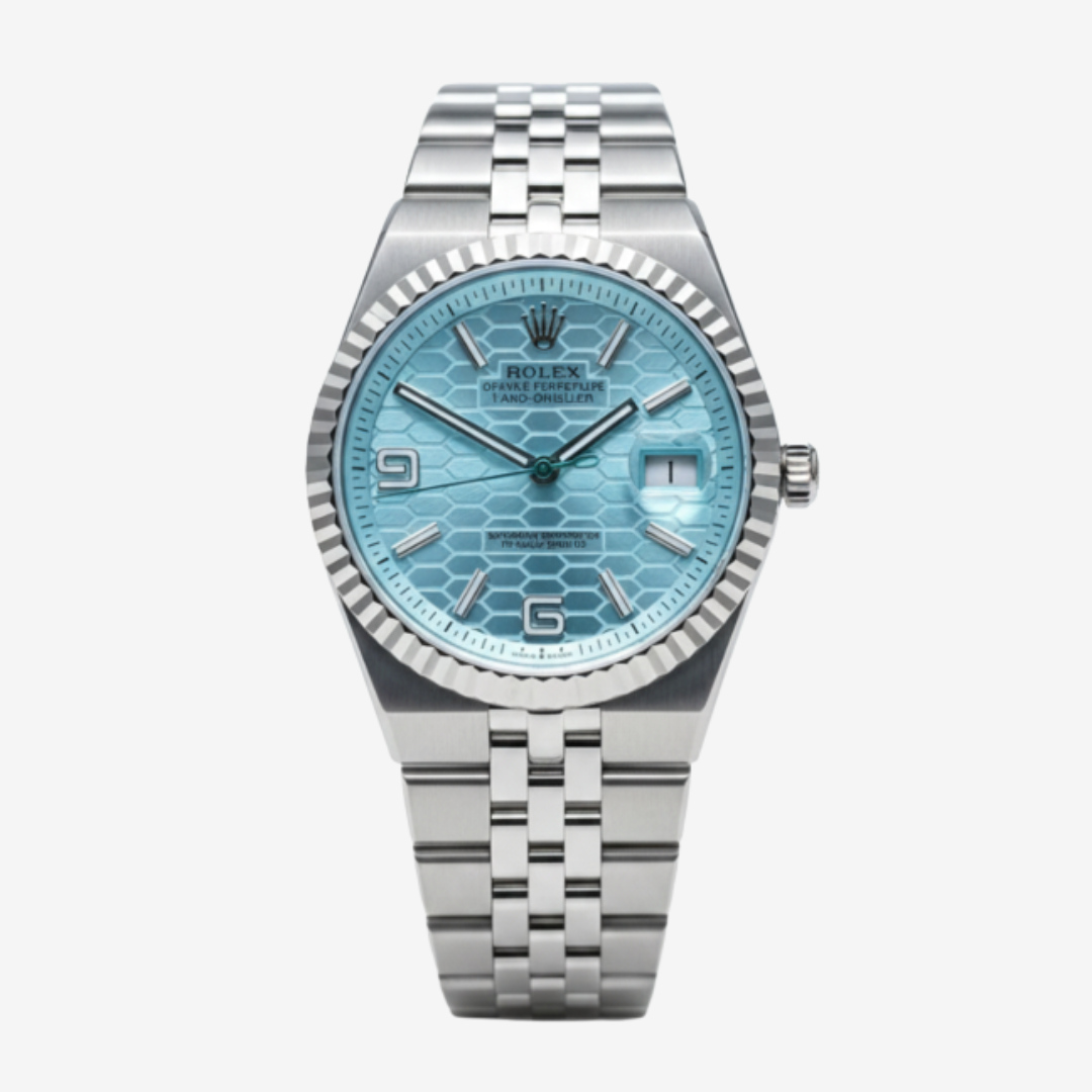 Rolex Land-Dweller Men’s Quartz Watch – Ice Blue Honeycomb Dial, Stainless Steel, High Quality Edition
