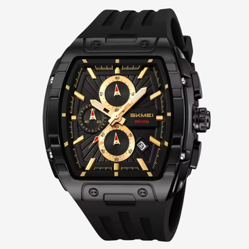 SKMEI 2363 Men’s Chronograph Watch – Black & Gold Dial, Silicone Strap , Original