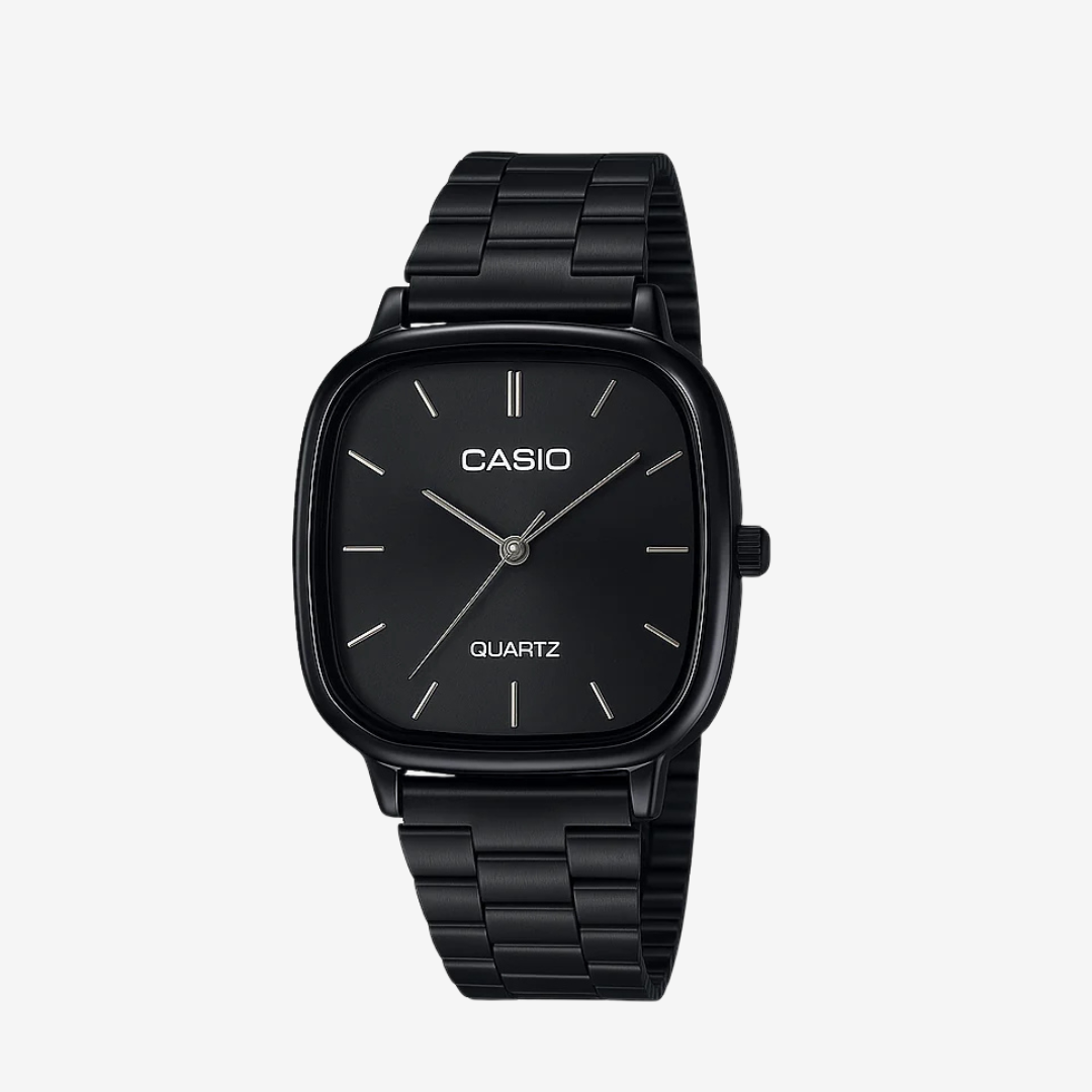 Casio Women’s Elegant Watch – Mirror Edition, Black Stainless Steel Strap, Black Dial