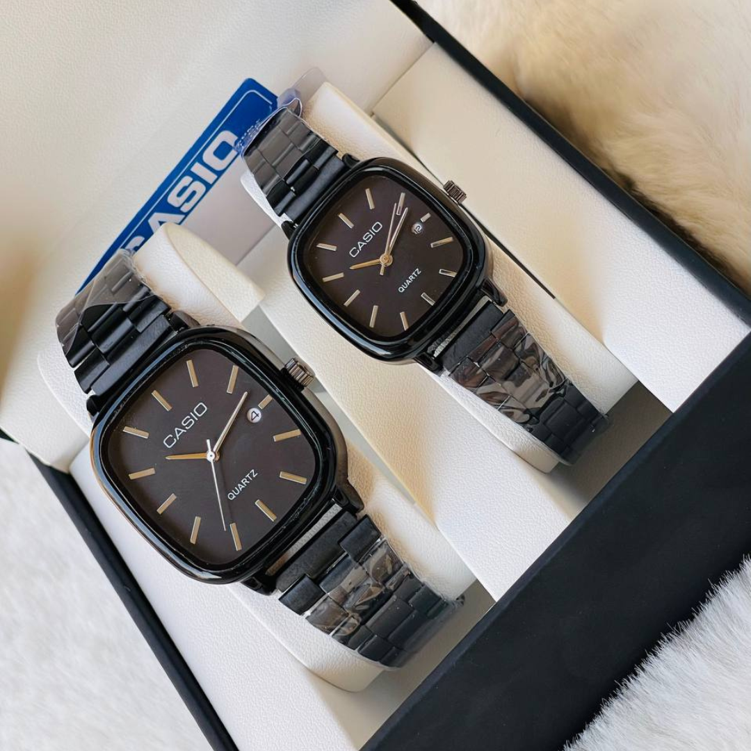 Casio Couples Watch Set –  Black Stainless Steel,  Quartz Movement – Mirror Edition