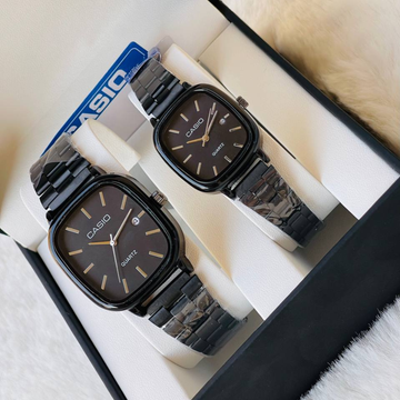 Casio Couples Watch Set –  Black Stainless Steel,  Quartz Movement – Mirror Edition