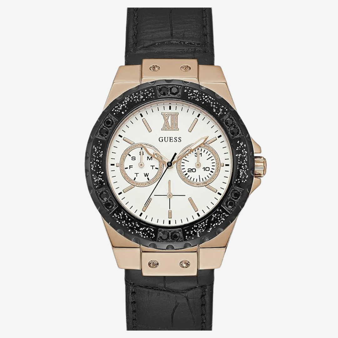 Guess Ladies Sport Steel Watch W0775L9 – Black Leather Strap & White Dial 36mm - Original