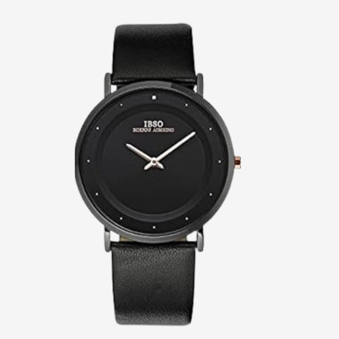 IBSO Women’s Watch – Genuine Leather Black Strap, Black Dial, Stainless Steel Back Model S8160L Japanese Movement - Original