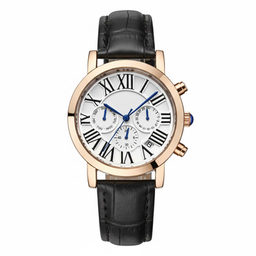 IBSO Men's Watch  White Dial 44mm , Roman Numerals Black Leather Strap Quartz Movement Original Edition