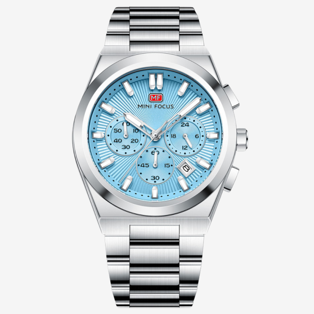 Mini Focus MF0614G Men’s Chronograph Watch – Blue Dial 44mm, Stainless Steel Original