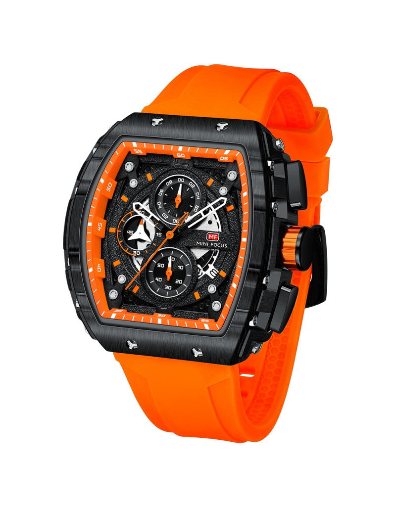 Mini Focus MF0399G Men's Original Watch – Black Dial with Gold Bezel and Rubber Strap