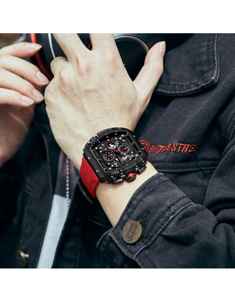 Mini Focus MF0399G Men's Original Watch – Black Dial with Gold Bezel and Rubber Strap