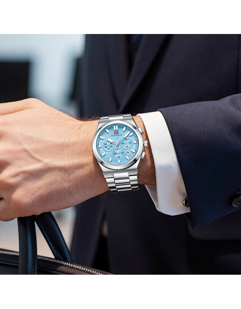 Mini Focus MF0614G Men’s Chronograph Watch – Blue Dial 44mm, Stainless Steel Original