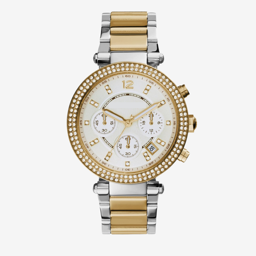 Mini Focus Women’s Watch MF0497L Silver Gold Double Crystal Bezel Original