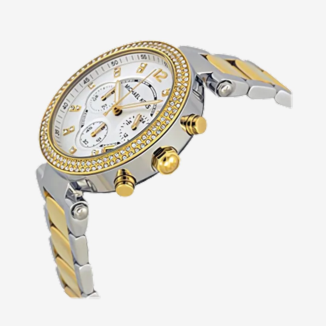 Mini Focus Women’s Watch MF0497L Silver Gold Double Crystal Bezel Original