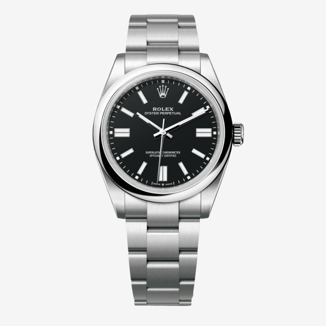 Rolex Oyster Perpetual Men’s Watch 41mm Quartz Black Dial Stainless Steel Silver High Quality