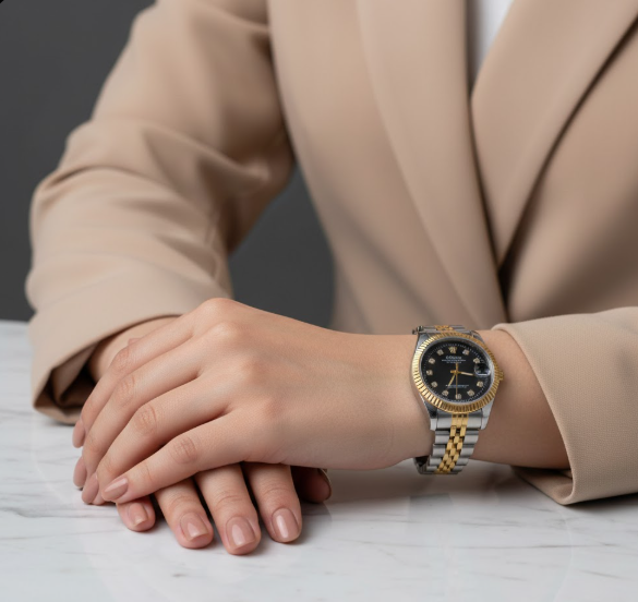 Rolex Datejust High Quality Watch – Two Tone Stainless Steel, Black Dial with Diamond Markers