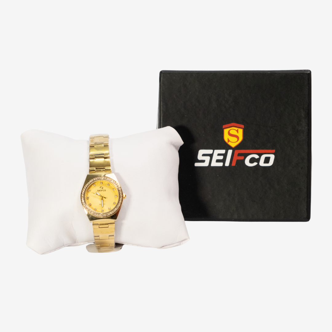 Seifco Crystal Stones Watch 36 Gold Stainless Gold Dial Original