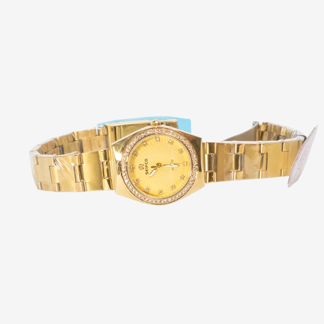 Seifco Crystal Stones Watch 36 Gold Stainless Gold Dial Original