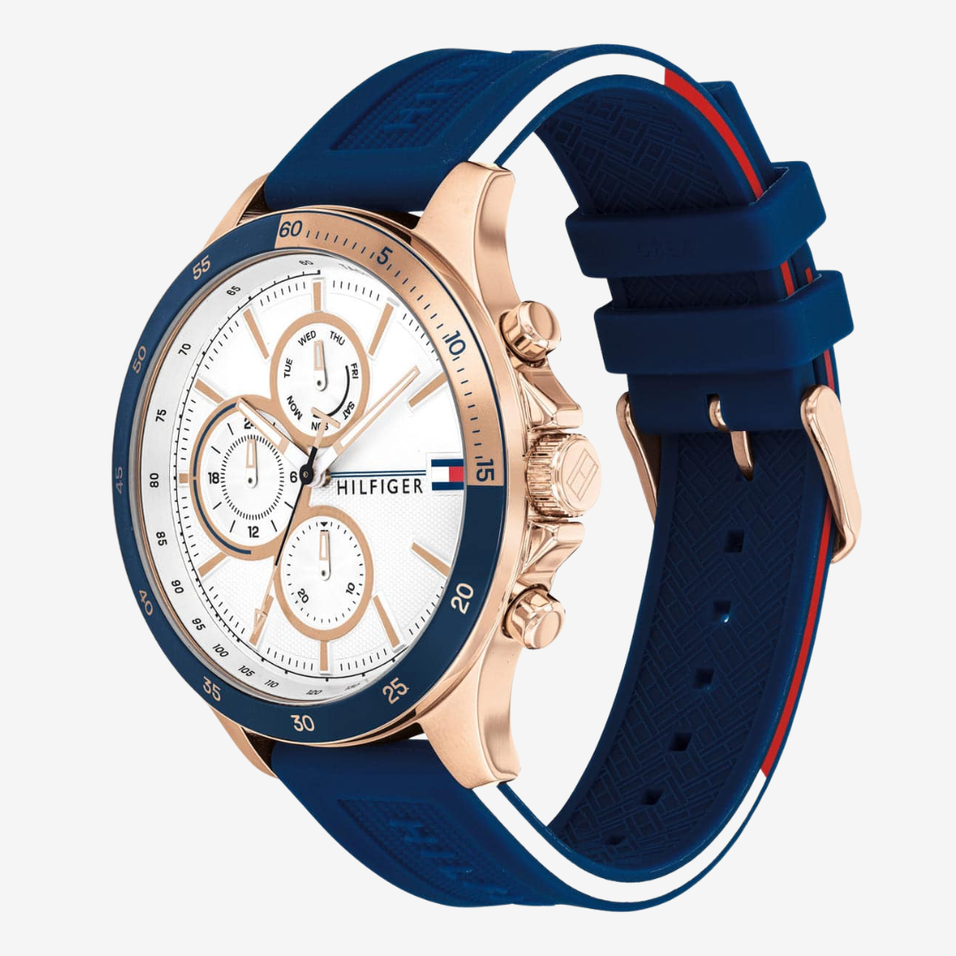 Tommy Hilfiger 44 mm Stainless Steel Case with Blue Silicone Band Men's Watch