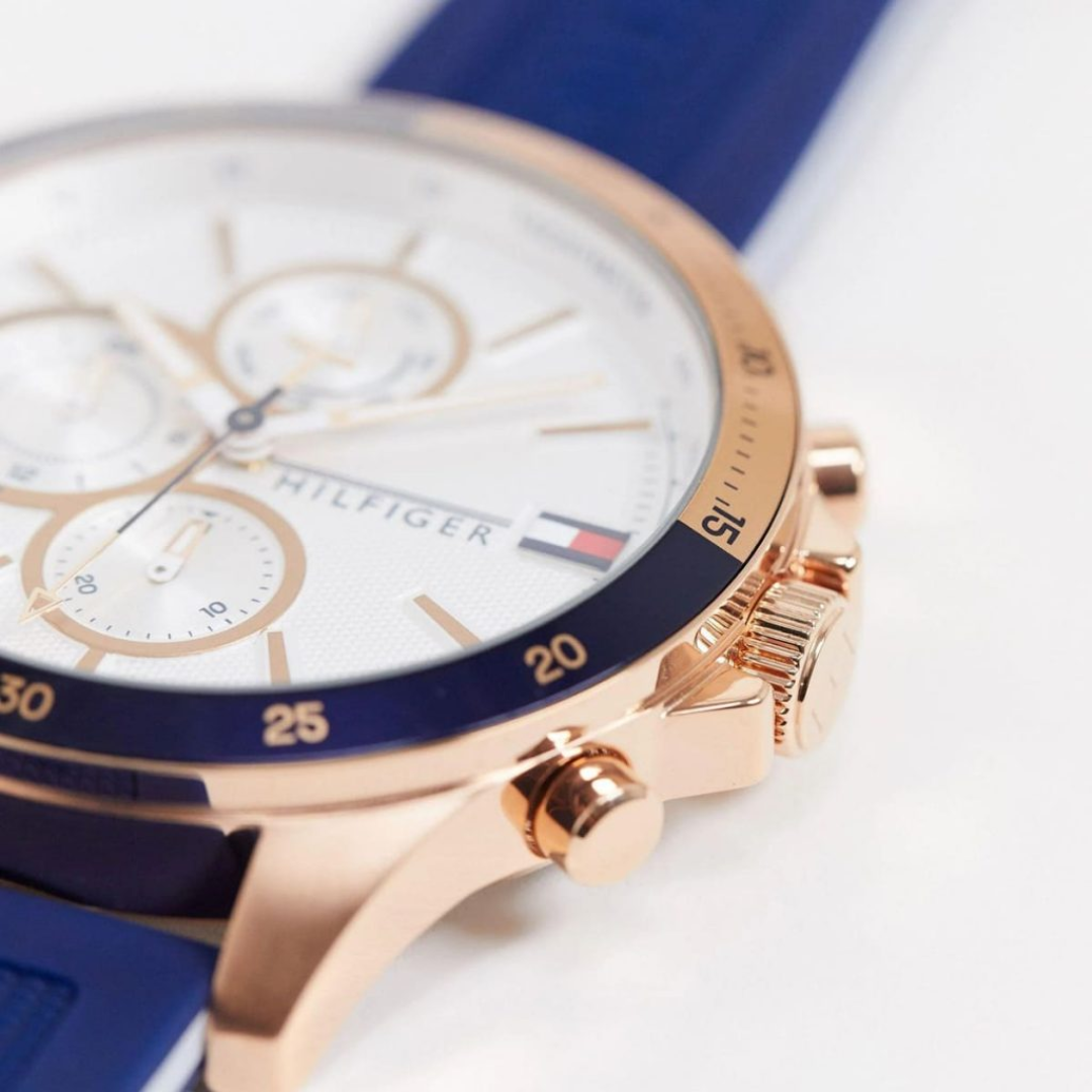 Tommy Hilfiger 44 mm Stainless Steel Case with Blue Silicone Band Men's Watch