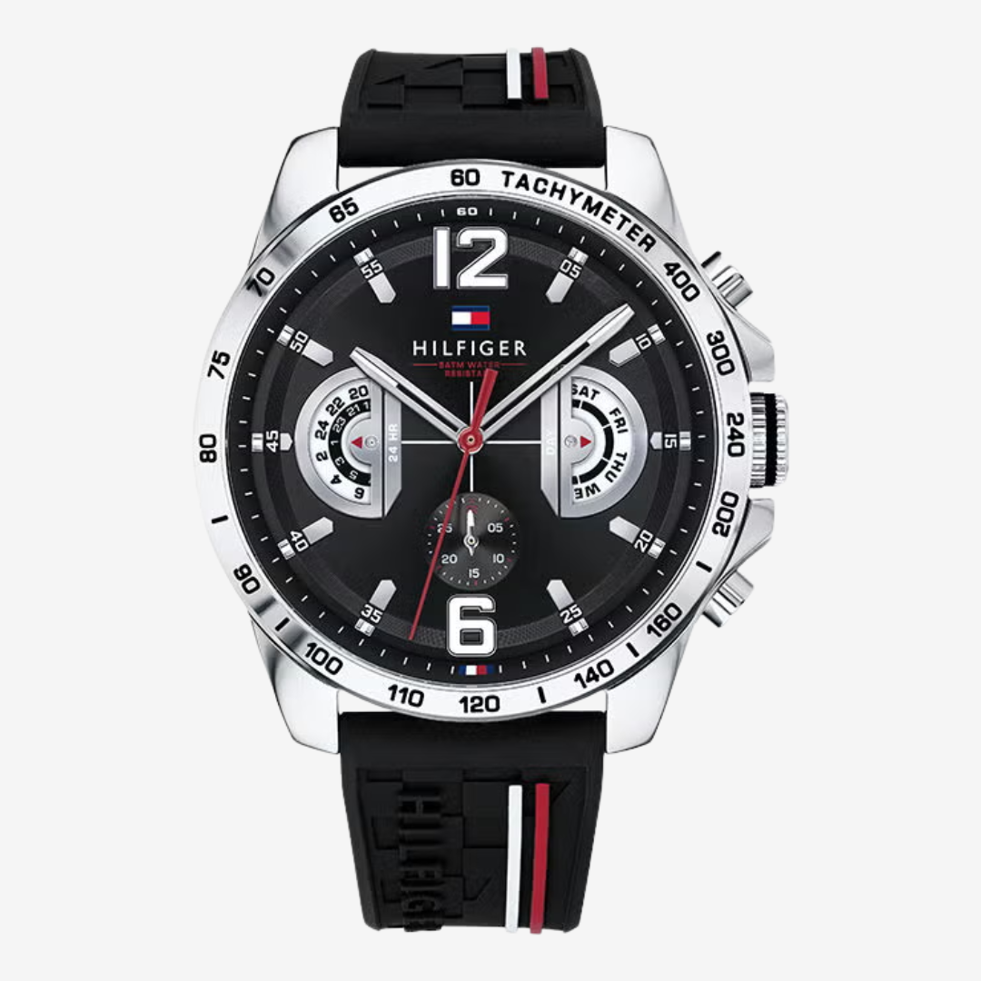 Tommy Hilfiger Men’s Watch 1791473 Multi Dial Quartz black Silicone Strap Original