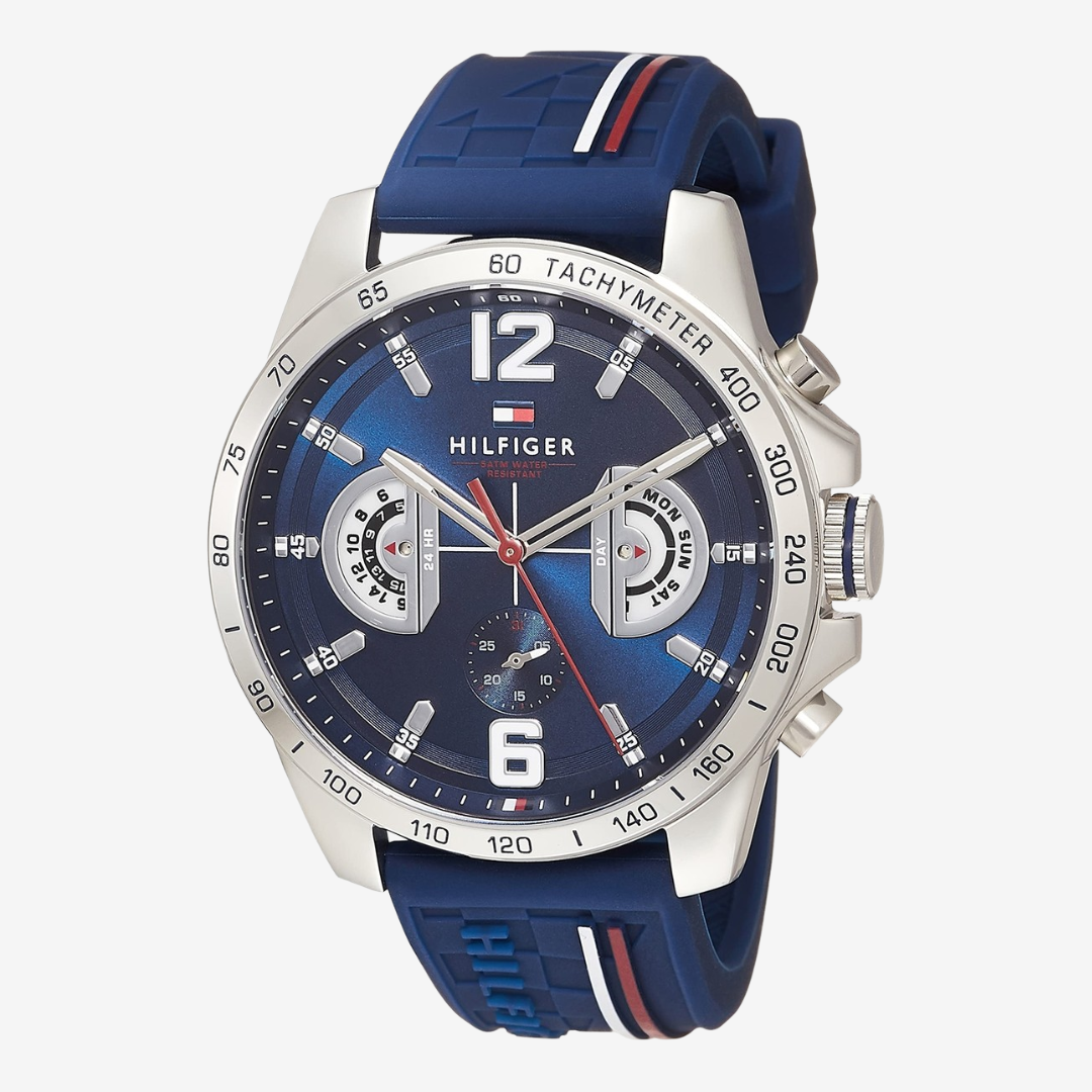 Tommy Hilfiger Men’s Watch 1791476 – Multi-Dial Quartz Navy Blue Silicone Strap -  Mirror Edition