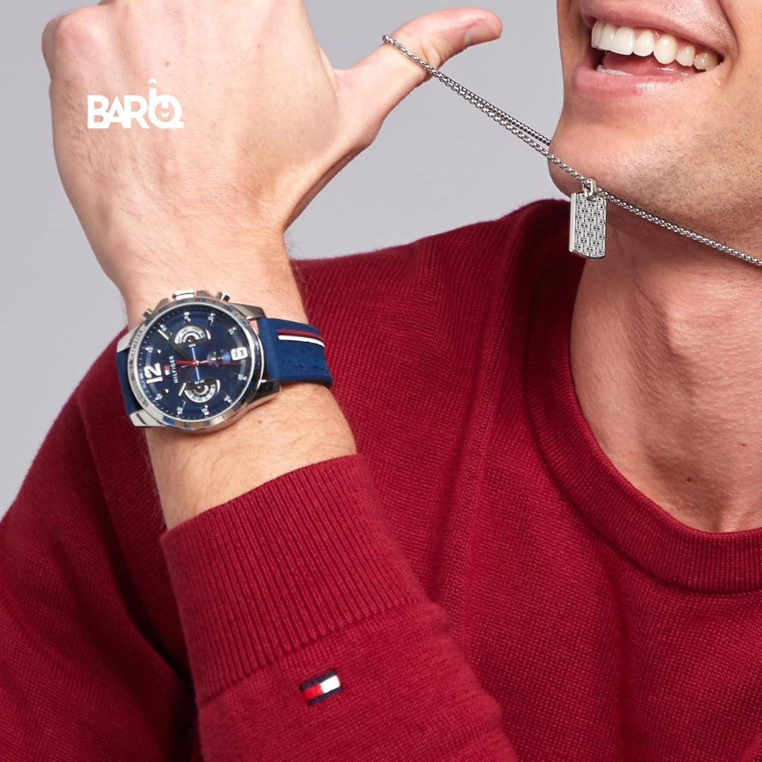 Tommy Hilfiger Men’s Watch 1791476 – Multi-Dial Quartz Navy Blue Silicone Strap -  Mirror Edition