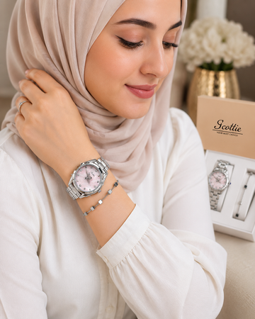 Scottie Original Women’s Watch & Bracelet Set – Japanese Movement, Stainless Steel Silver