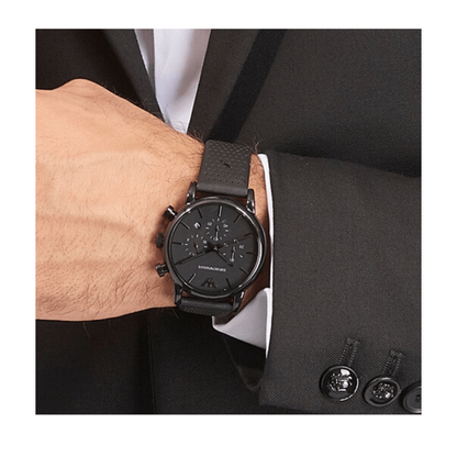 Emporio Armani Men's Black Dial Leather Band Watch - Japanese Quartz, Analog