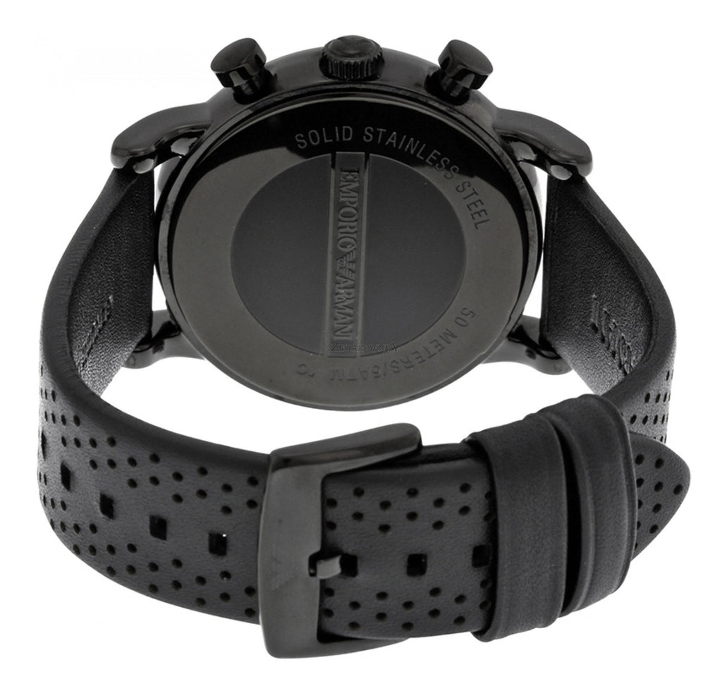Emporio Armani Men's Black Dial Leather Band Watch - Japanese Quartz, Analog