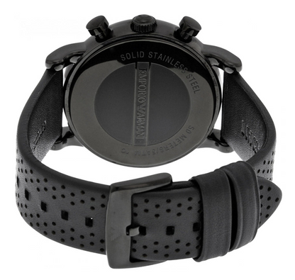 Emporio Armani Men's Black Dial Leather Band Watch - Japanese Quartz, Analog