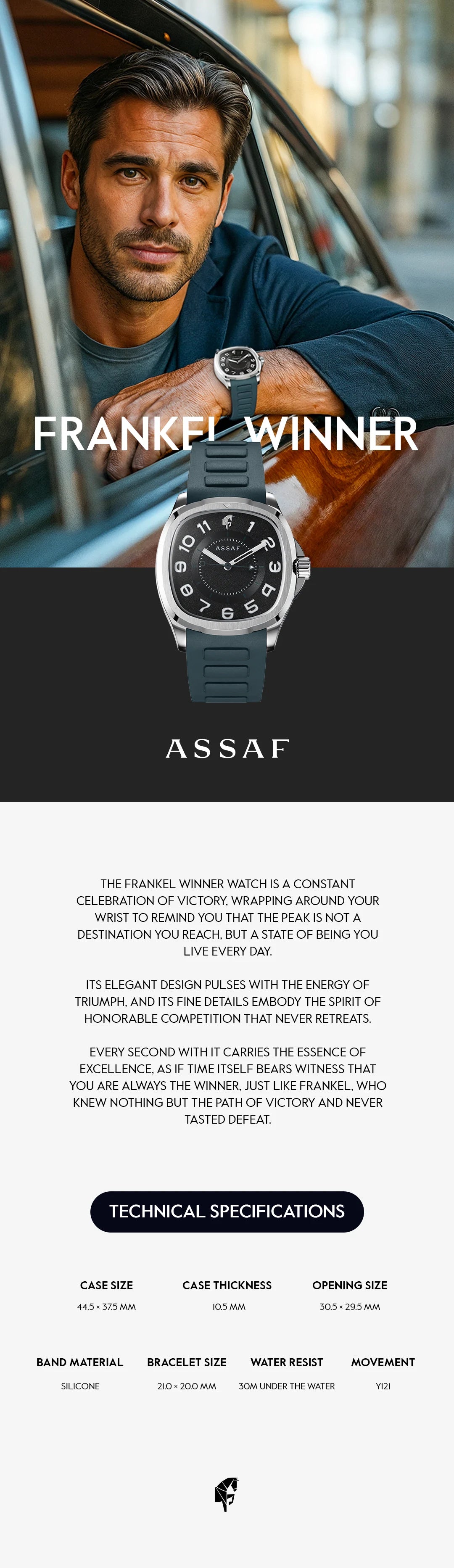 ASSAF Frankel Winner Men's Watch – Black Dial & Olive Green Silicone Strap