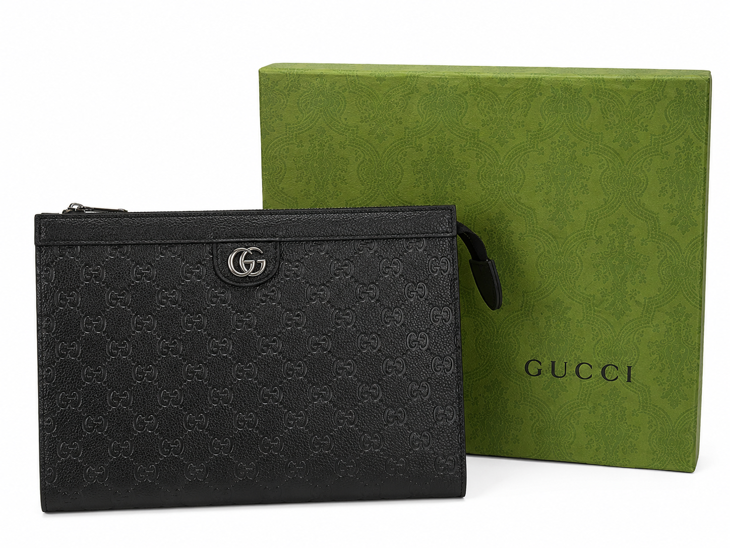 Gucci Black GG Embossed Leather Clutch – Unisex