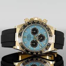 Rolex Daytona Unisex Watch Automatic 40mm – Light Blue Dial, Black Rubber Strap, Gold-Tone Bezel – Mirror Edition
