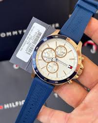 Tommy Hilfiger 46 mm Stainless Steel Case with Blue Silicone Band Men's Watch Original