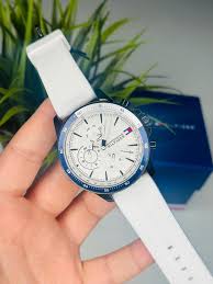Tommy Hilfiger Men’s Chronograph Watch – White Dial, White Rubber Strap, Blue & Black Case, 46mm Mirror Edition